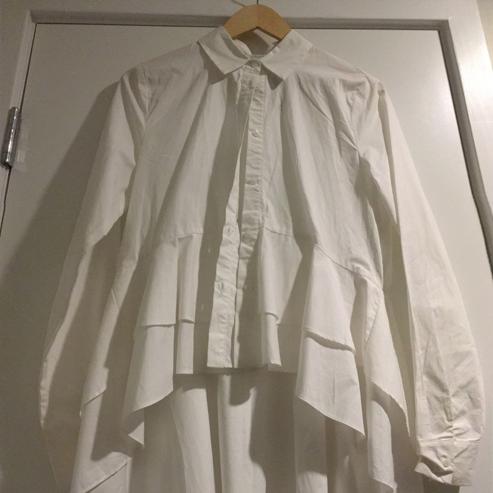 Zara || White Shirt Blouse Long Tail XS